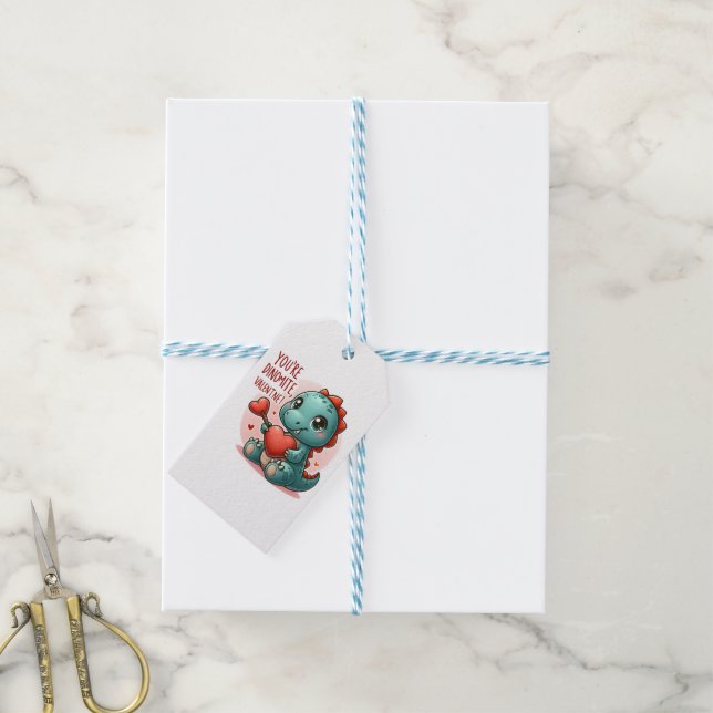 Youre Dinomite Valentine Cute Dinosaur Kärlek Presentetikett (Med Snöre)