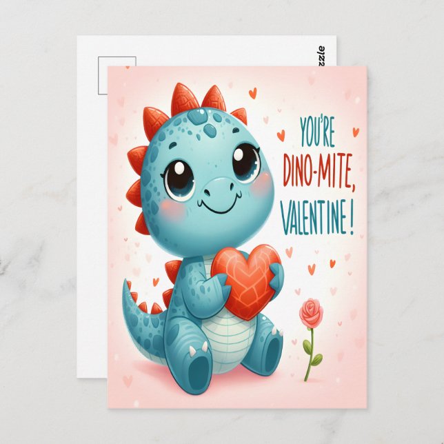 Youre Dinomite Valentine Cute Dinosaur Kärlek Vykort (Fram/baksida)