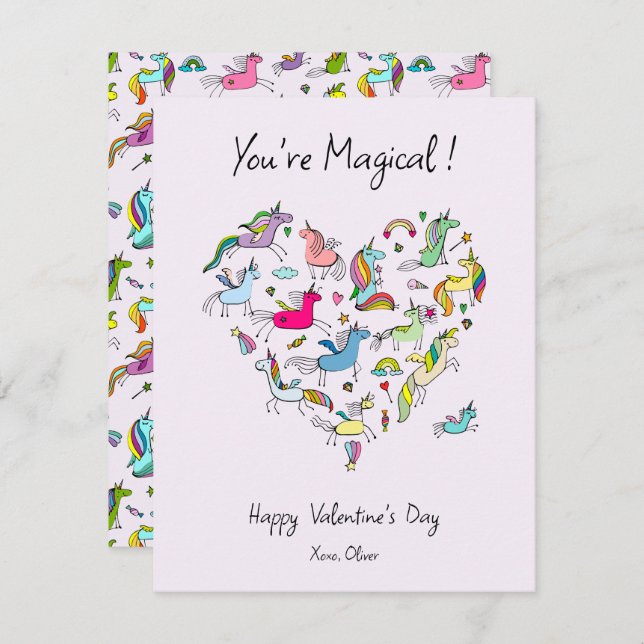 You're Magical, Cute Unicorn Kids Valentine's Day  Anteckningskort (Fram/baksida)