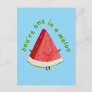 Your'e One in a Melon Cute Funny Watermelon Pun  Vykort