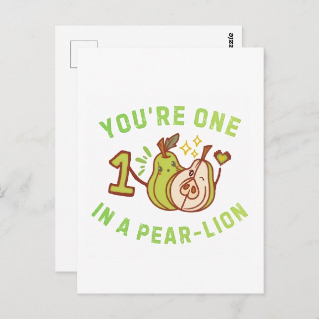 You're One In A Pear-Lion Pear Pun Vykort (Fram/baksida)