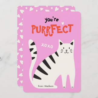 You're purrfect cat classroom valentine's day card julkort