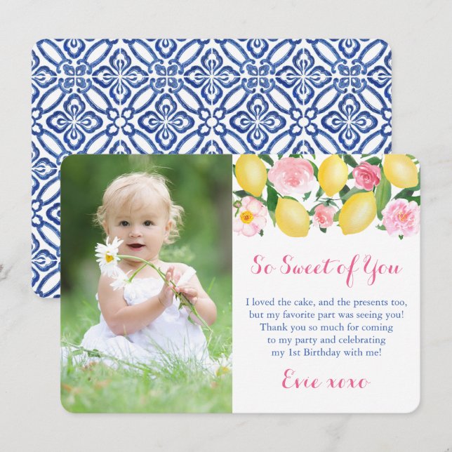 You're So Sweet Positano Citroner Rosa Fest Fotogr Tack Kort (Fram/baksida)