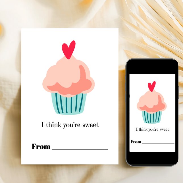 You're sweet pink cupcake Valentine Printable Julkort (You're sweet pink cupcake Valentine Printable Holiday Card)