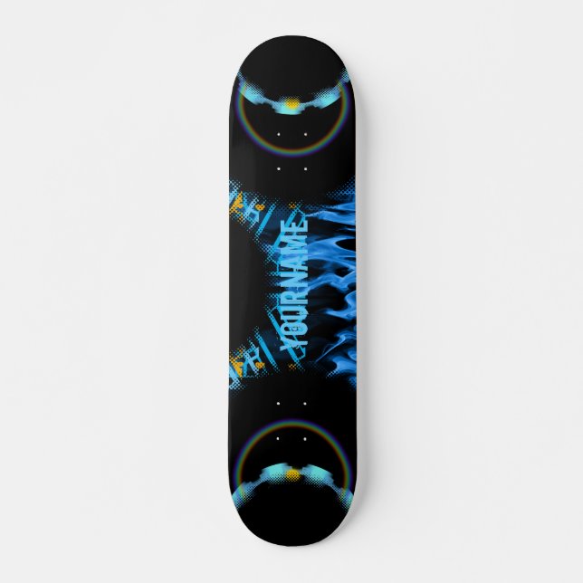 Yourname Blue Flames Whirl Old School Skateboard Bräda 18 Cm (Framsida)