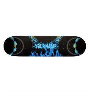 Yourname Blue Flames Whirl Old School Skateboard Bräda 18 Cm