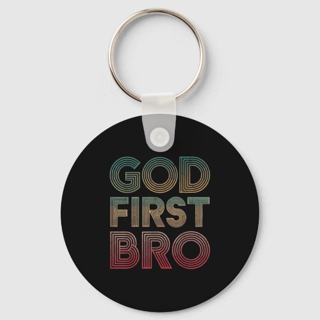 Youth Boy God First Bro Funny Christian God Brothe Nyckelring (Framsida)