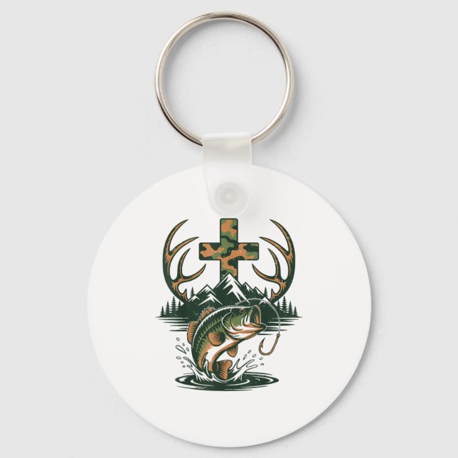 Youth Camo Faith Hunting Fishing Cross Fisherman C Nyckelring (Framsida)