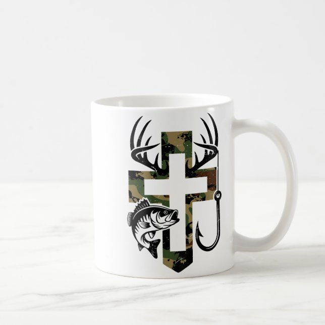 Youth Camo Faith Hunting Fishing Cross Hook Christ Kaffemugg (Höger)