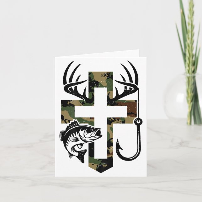 Youth Camo Faith Hunting Fishing Cross Hook Christ Kort (Framsida)