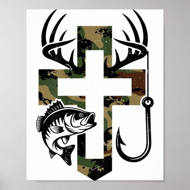 Youth Camo Faith Hunting Fishing Cross Hook Christ Poster (Framsidan)
