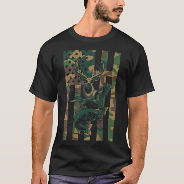 Youth Cross Camo Hunting Fishing B Deer Duck Camou T Shirt (Framsida)