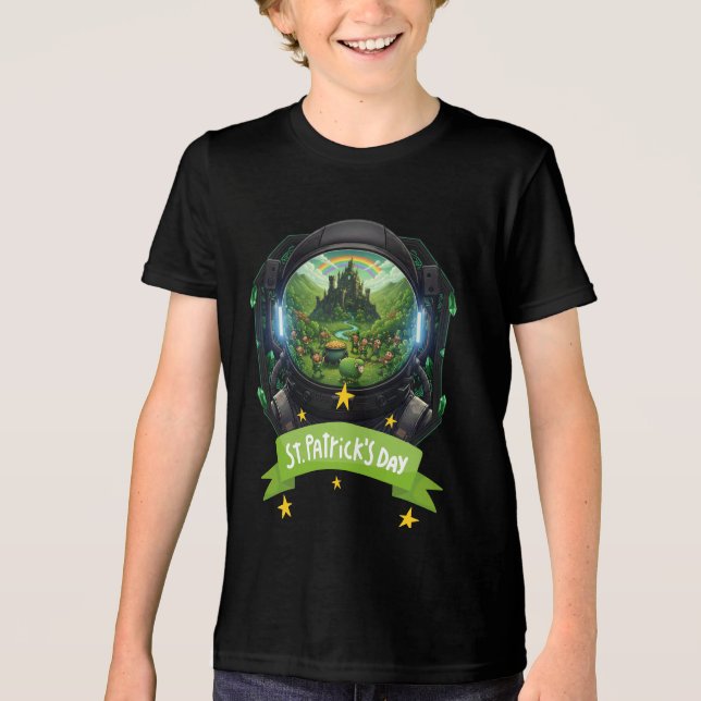 Youth St Patricks Day Space Luck T-shirt (Framsida)