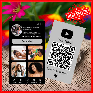 YouTube Grå Influencer Vloggare Skapare QR-kod Visitkort