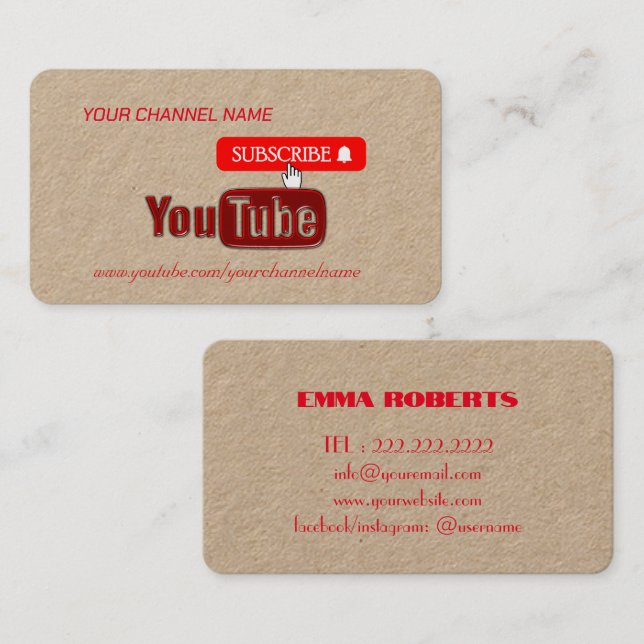 YouTube-kanal, Youtuber Visitkort (Fram/baksida)