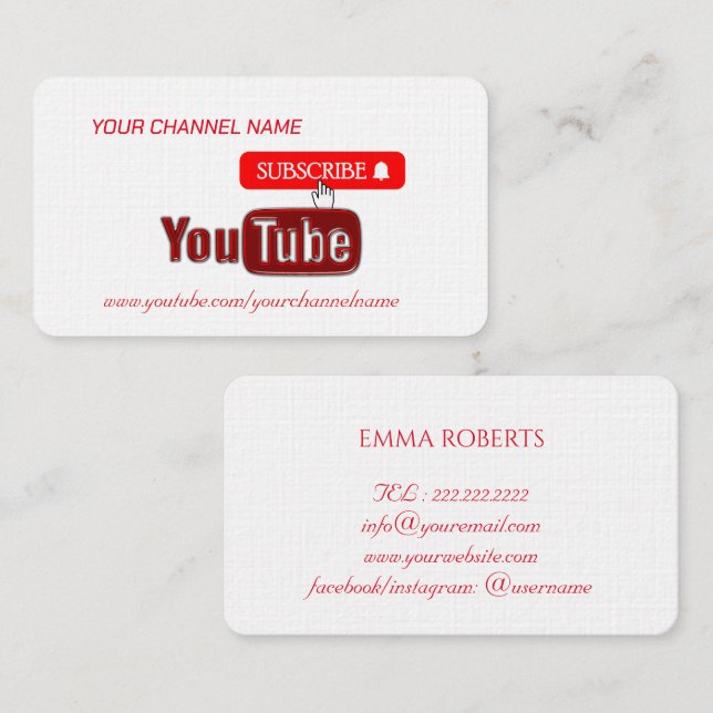 YouTube-kanal, YouTuber Visitkort (Fram/baksida)
