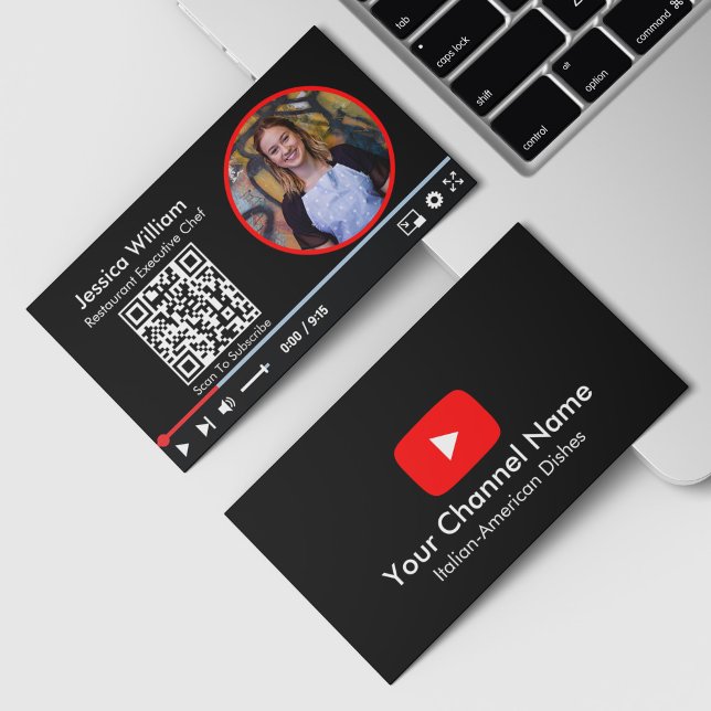 YouTube Vloggarkanal med QR-kod Svart Visitkort (Skapare uppladdad)