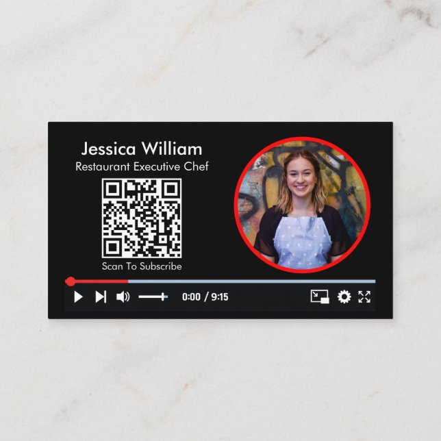 YouTube Vloggarkanal med QR-kod Svart Visitkort (Baksida)