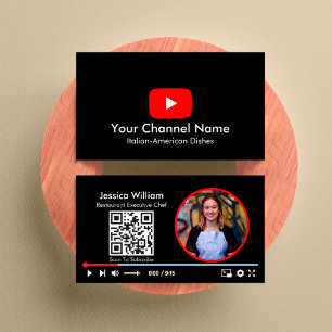 Youtube Vlogger Channel med QR-kod svart Visitkort