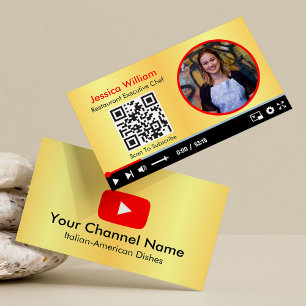 Youtube Vlogger Channel with QR Code Golden Visitkort