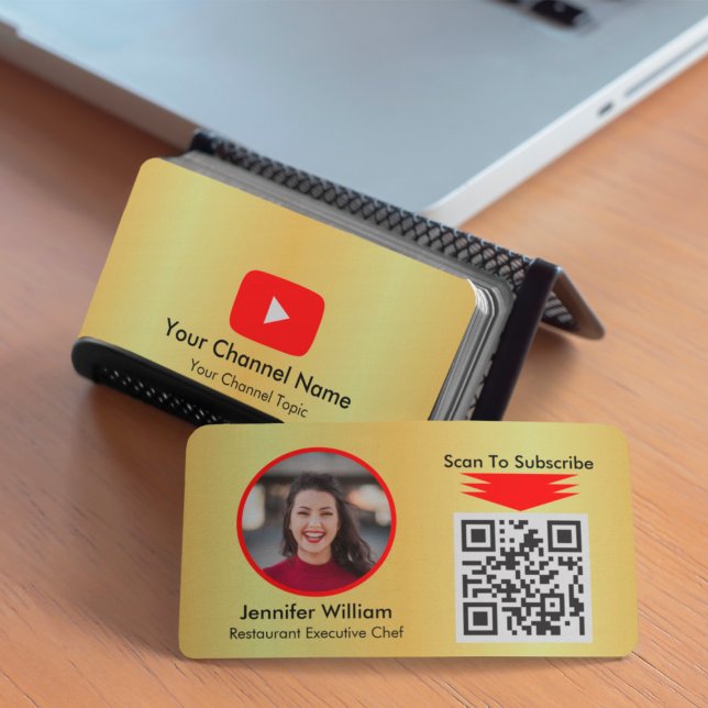 Youtube Vlogger Golden och enkel QR-kod Visitkort (Skapare uppladdad)