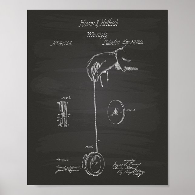 Yoyo 1866 Patent Art Chalkboard Poster (Framsidan)