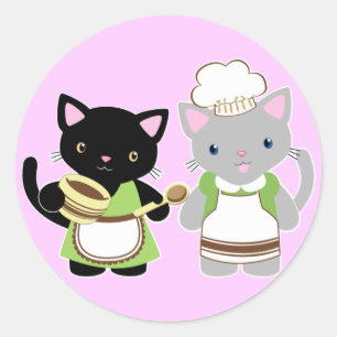Yoyo och Suki Neko baking kattunge Runt Klistermärke