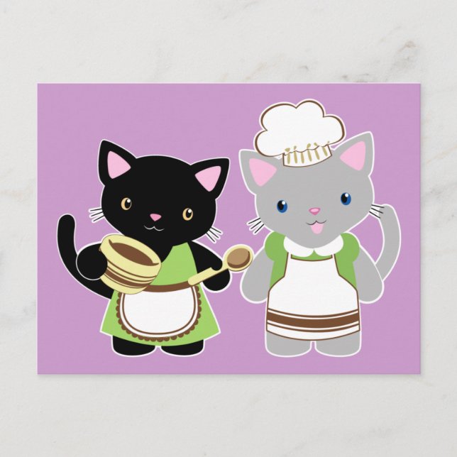 Yoyo och Suki Neko baking kattunge Vykort (Framsida)