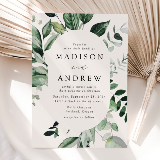 Yppig Grönska Krämfärgad Oval Ram Bröllop Inbjudningar (Skapare uppladdad)