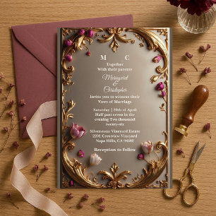 Yppig Mulberry Tulpan Guld Barock Opulent Bröllop Inbjudningar