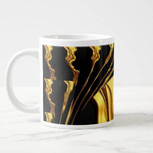 Yppig Virvel Flytande Guld Svart Monokrom Design Jumbo Mugg