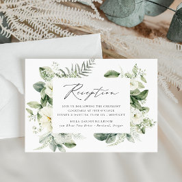 Yppig Vita Blommor och Grönska Bröllopsmottagning Tilläggskort