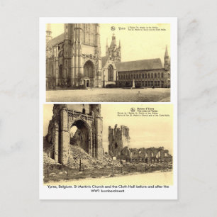 Ypres, Belgien - WW1 Bombardment Postcard Vykort
