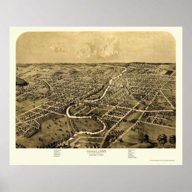 Ypsilanti, MI Panoramic Karta - 1868 Poster (Framsidan)