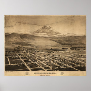 Yreka California 1884 Antique Panoramic Karta Poster