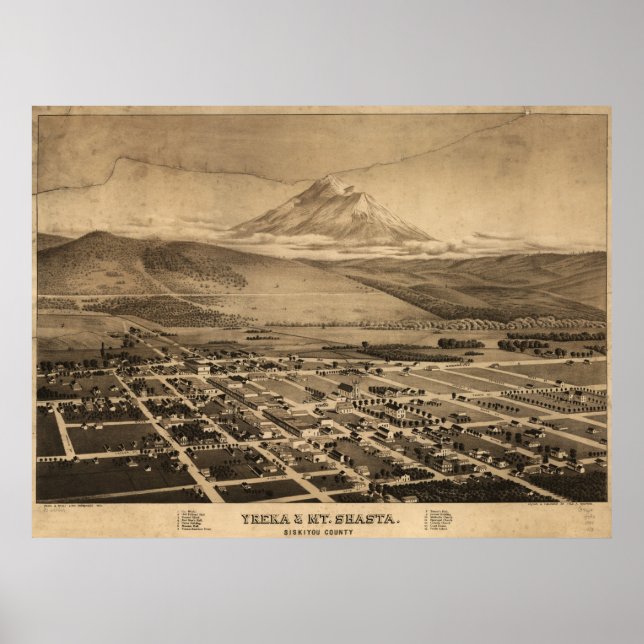 Yreka California 1884 Antique Panoramic Karta Poster (Framsidan)