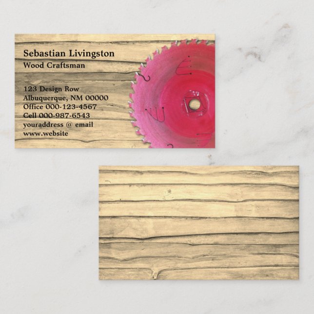 Yrke för träbearbetning i Rustic Circular Saw Visitkort (Fram/baksida)
