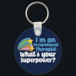 Yrkesbehandlande superhjälte Cute Blue OT Nyckelring<br><div class="desc">Vad är din supermakt? En lustig OT-nyckelkedjegåva till någon i fält i arbetsbehandlingen. Luta inspirerande stjärnor bredvid offerten.</div>