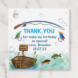 Yrkesfiskares födelsedag med ofiskad födelsedag gåvor etiketter