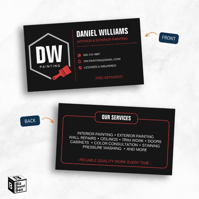 Yrkesmålare Svart Röd Målningsservice Visitkort (Professional Painter Black Red Painting Services Business Card)