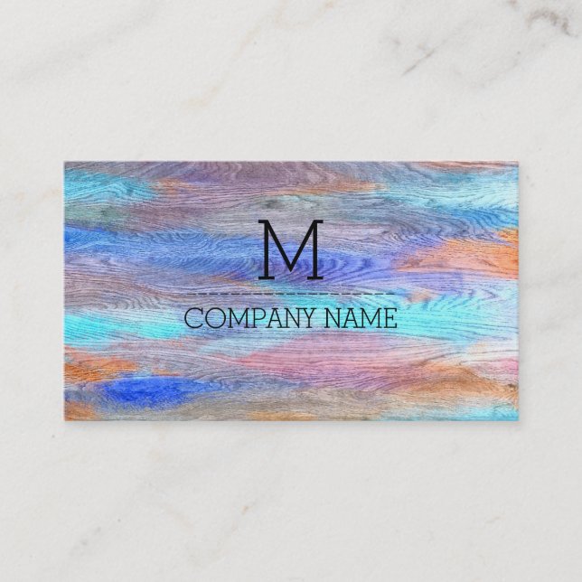 Yrkesmässig färgrik modern Wood Monogram #15 Visitkort (Framsida)