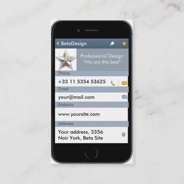 Yrkesmässig för kontaktsida för iPhone 6 design Visitkort (Baksida)