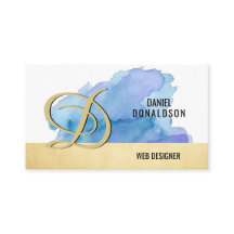 Yrkesmässig Monogrammed guld- blåttvattenfärg