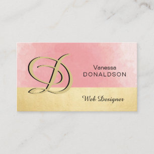 Yrkesmässig Monogrammed guld- rosa vattenfärg Visitkort