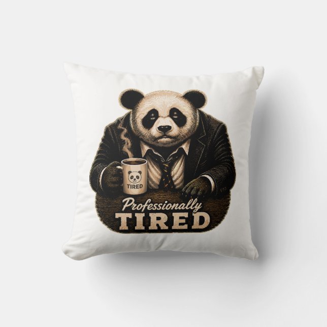 Yrkesmässigt Trött Panda Kaffeälskare Kudde (Framsida)