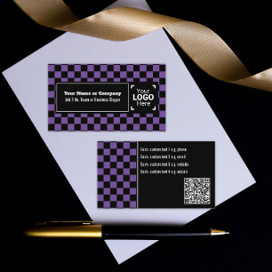 Yrsel Lila / Svart utcheckad egen text, QR, Logoty Visitkort
