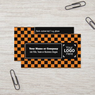 Yrsel Orange / Svart utcheckad egen text, QR, Logo Visitkort