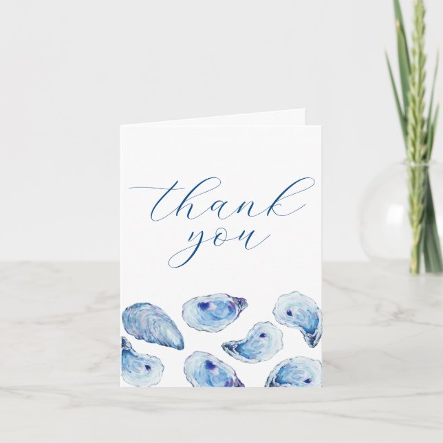 Yster Watercolor Blue Simple Elegant Folmt Tack Kort (Framsida)