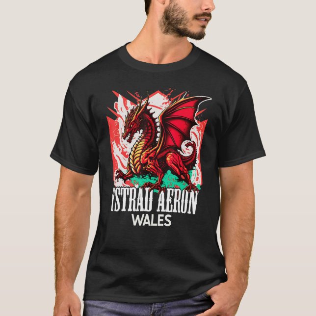 Ystrad Aeron Wales Welsh Flagga Y Ddraig Goch Drag T Shirt (Framsida)