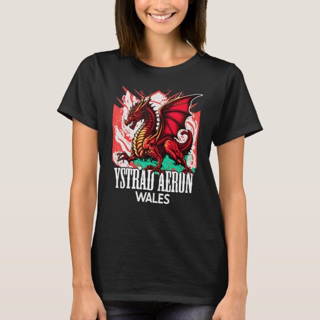 Ystrad Aeron Wales Welsh Flagga Y Ddraig Goch Drag T Shirt (Framsida)